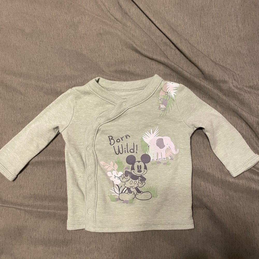 Disney Green Long Sleeve Baby Tee with Mickey Mouse